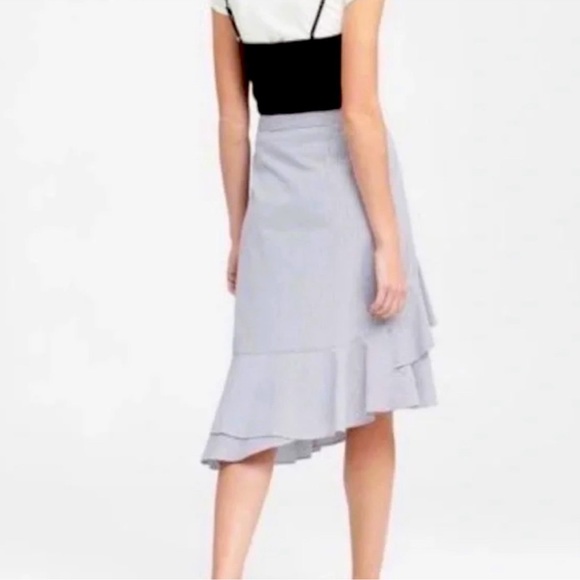 Banana Republic Striped Seersucker High Low Ruffle Hem Lined Midi Skirt size 6 - Picture 6 of 16
